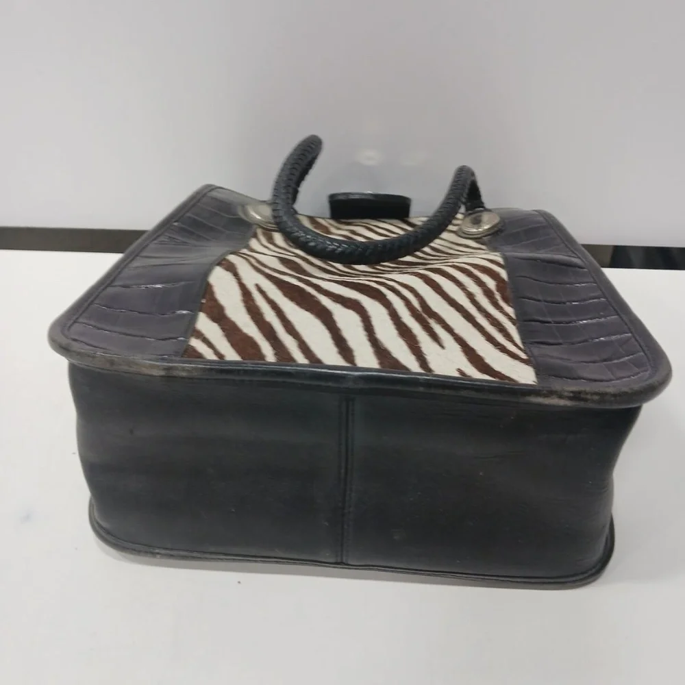BRIGHTON Authentic Black Leather Zebra Print Calf Hair Shoulder Bag